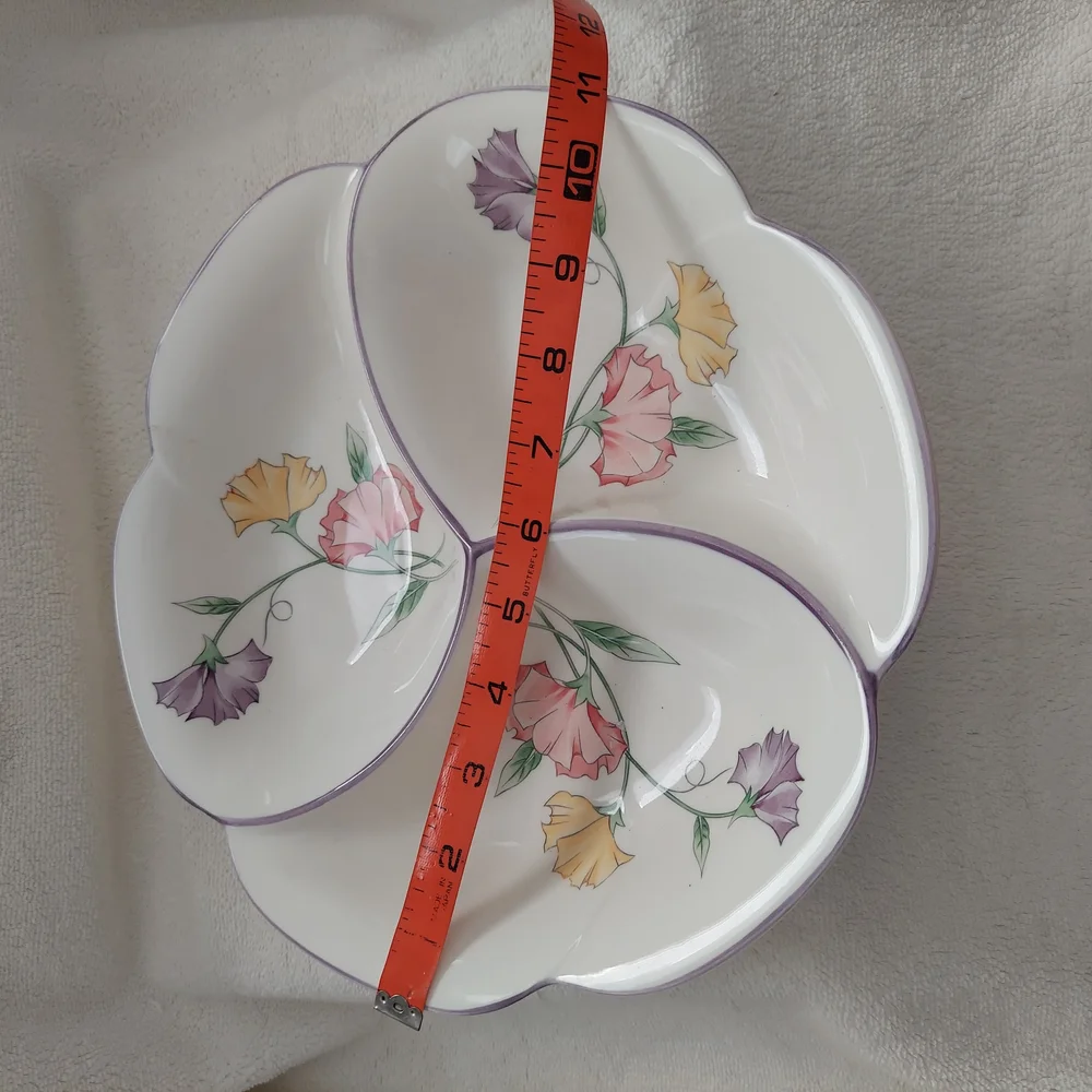 Floral Divided Serving Dish Dip Chip Condiment Bowl 3 Compartments